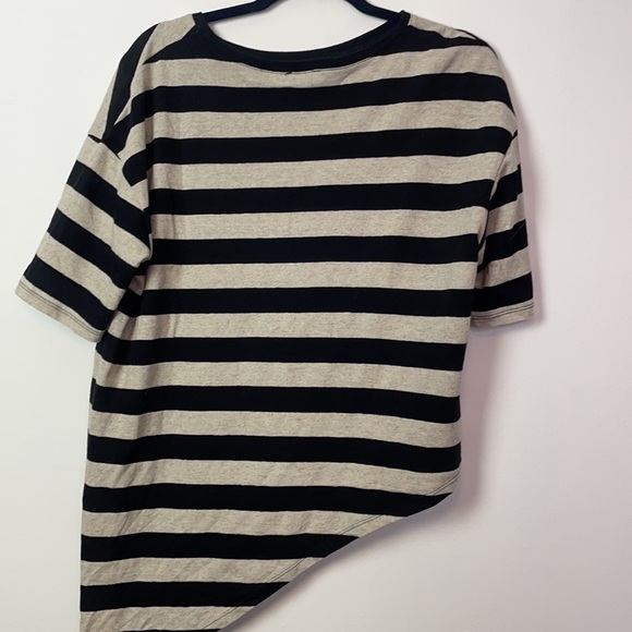 Zara Black and Tan Short Sleeve Striped Tee Tie Waist Top Size Small - Picture 12 of 14